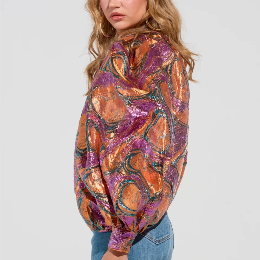Colorful Brocade Long Sleeve Puff Blouse ✨ - Picture 3 of 7